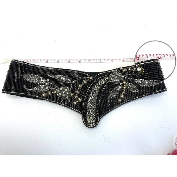 Vintage Jeromes Black Beaded Embellished Statement Belt Size 26 - Picture 9 of 9